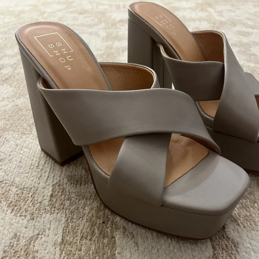 ShuShop Platform Mule Sandals in Light Taupe